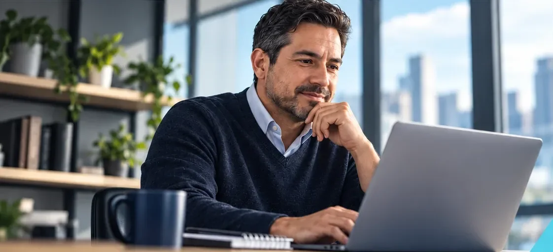 Profesional pensando en su próxima oportunidad de negocio